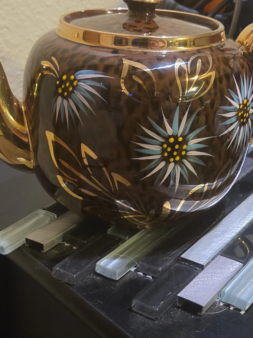 Vintage Sadler England Teapot Brown Gold Floral S498